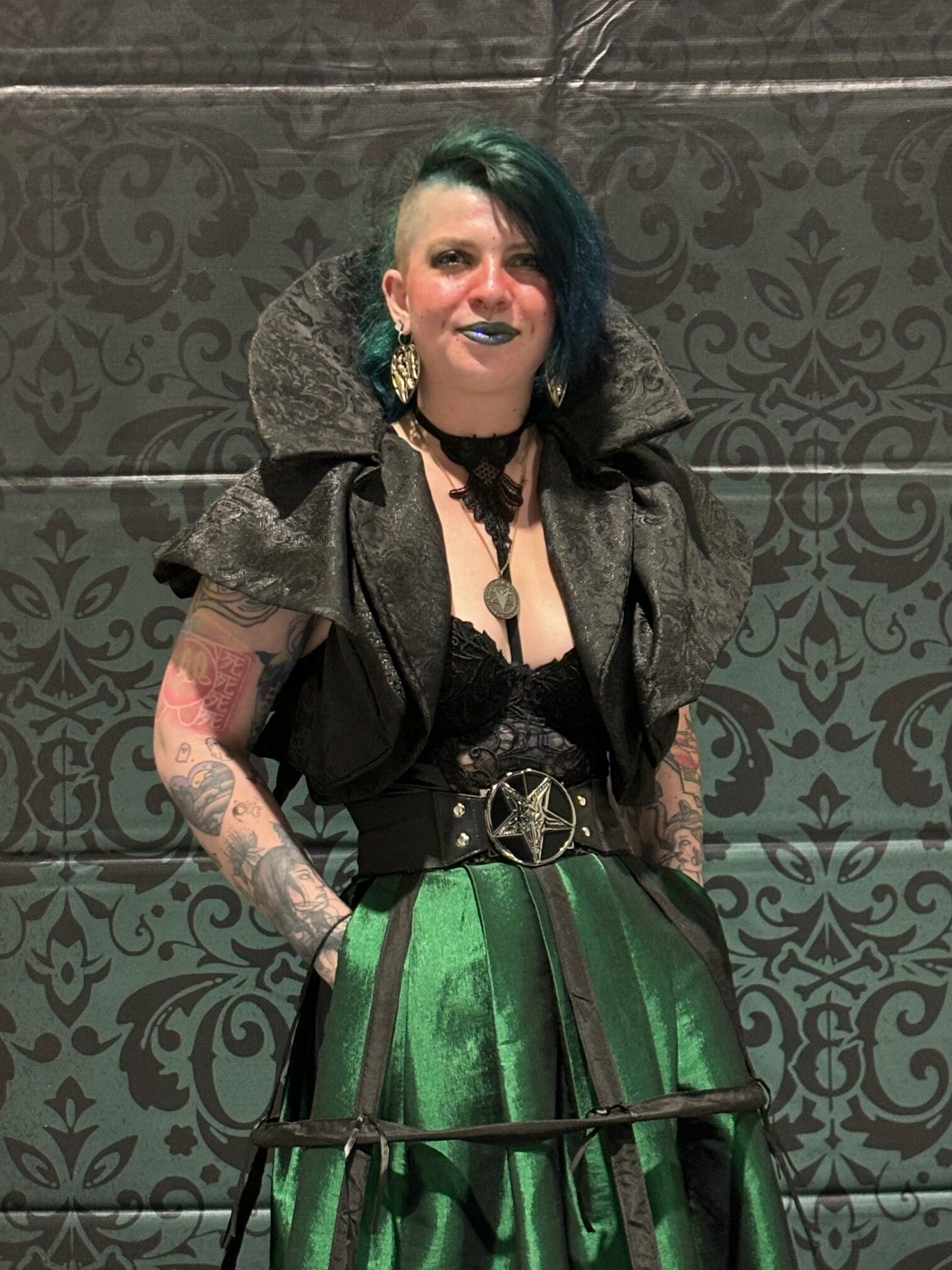 Employee Gwenyvere in gothic style dress